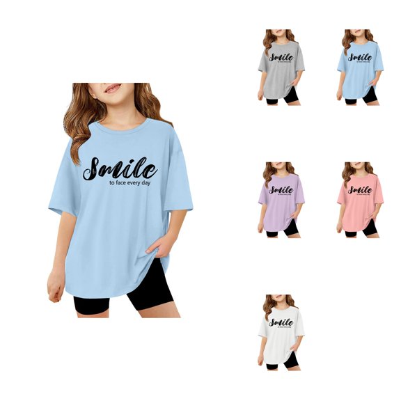 Sassy Little Soul Girls Short Sleeve Oversized T-Shirt with Letter Print, Casual Crewneck Basic Top for Summer, Ages 3-14