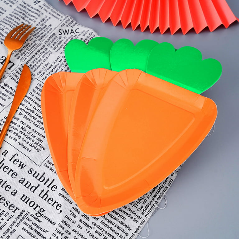 Yesbay 8 Pcs Paper Plates Carrot Shape Cartoon Disposable Vegetable  Tableware Thick Paper Trays Dishes Happy Easter Day Decor 