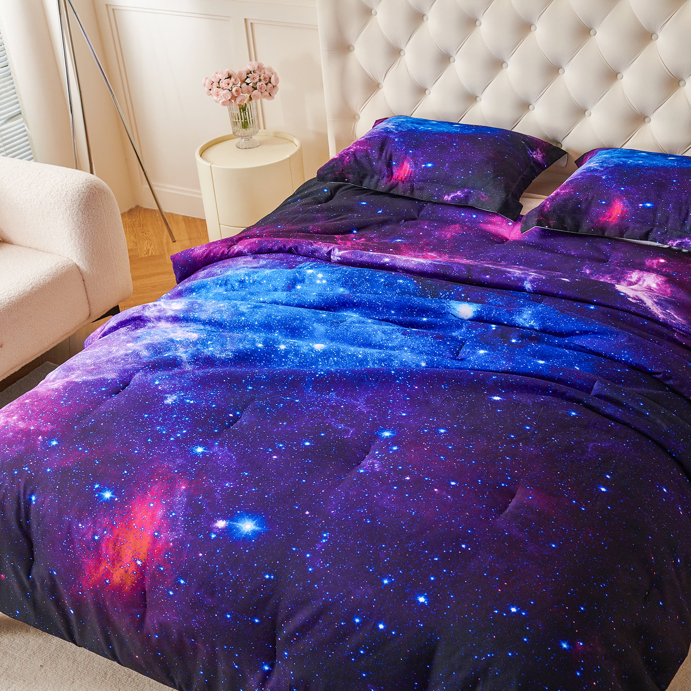 Koniroom 3-Piece Galaxy Comforter Set Full Size - Cosmic Blue and Purple Bedding with Reversible Design, Ideal Gift Idea for Teen Boys and Girls
