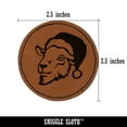 thumbnail image 2 of Goat Head with Santa Hat Christmas 2.5" Faux Leather Round Engraved Iron-On Patch - Brown, 2 of 6