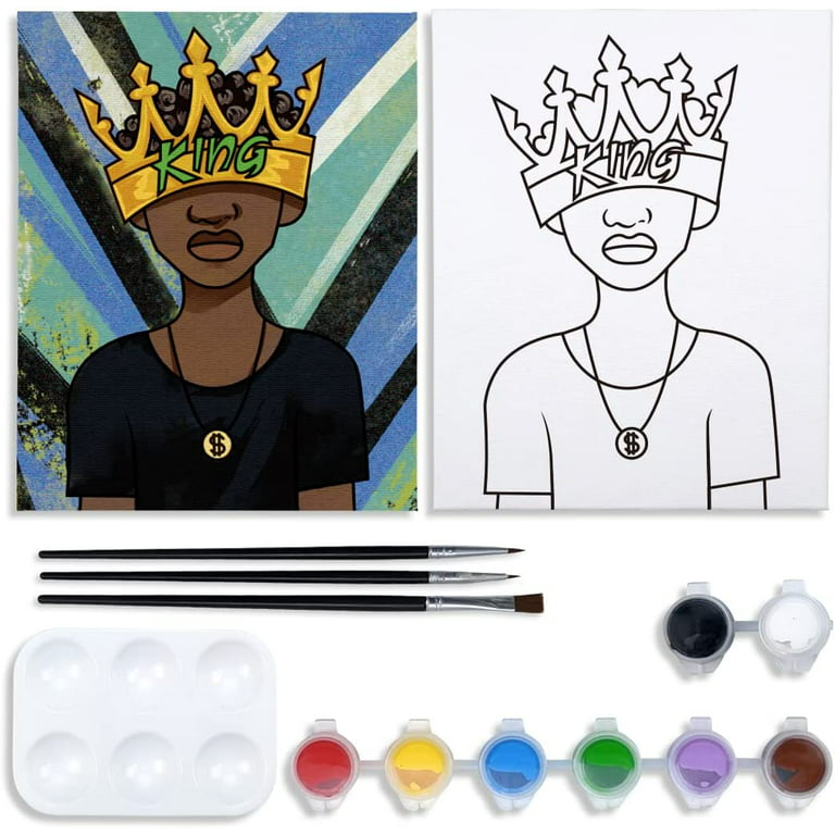 VOCHIC Canvas Painting Kit Pre Drawn Canvas for Painting for Adults Party  Party Kits Paint and Sip Party Supplies 8x10 Canvas to Paint Afro King