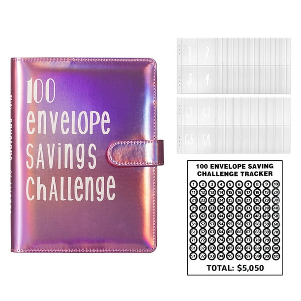 Ximing 100 Envelopes Money Saving Challenge Binder, Money Saving Challenge  Book, Easy and Fun Way to Save $5050, Reusable Organizer Glitter Pink 