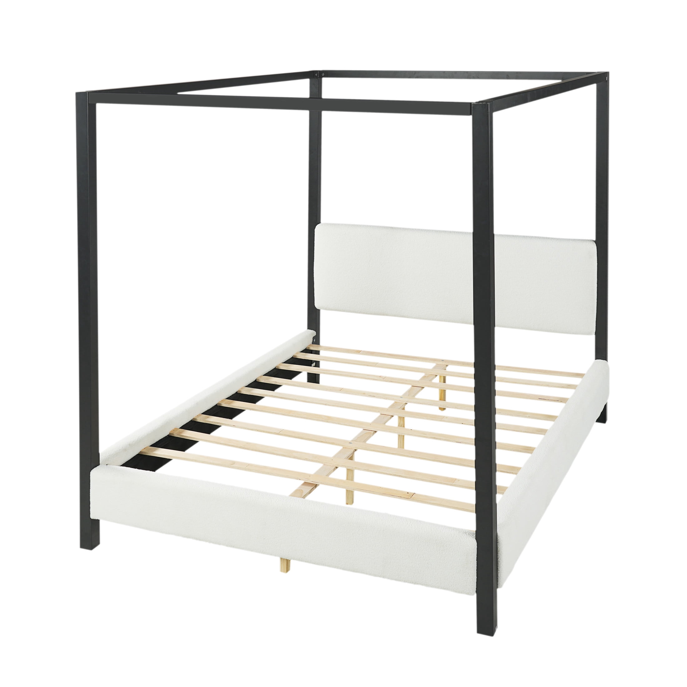 Christopher Knight Home Modern Queen Metal Canopy Bed Frame with Boucle Upholstery, Black+White