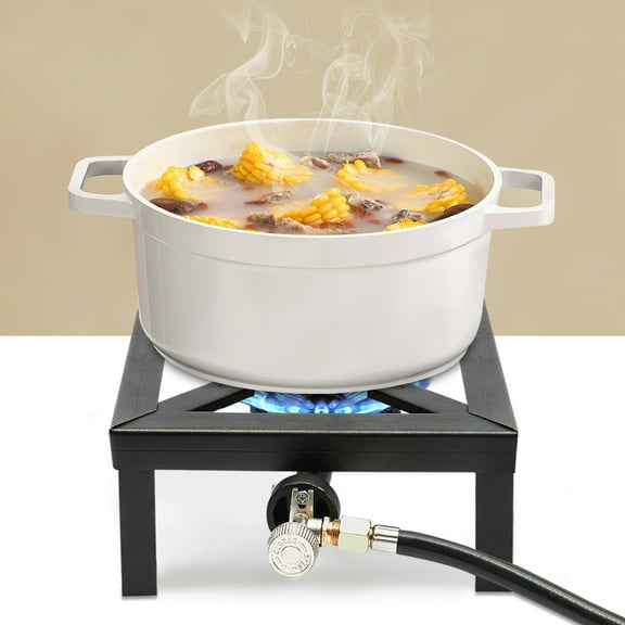 Portable Camping Stove Burner, Cast Iron, Propane Gas LPG Stove & Regulator Hose for BBQ Cooker
