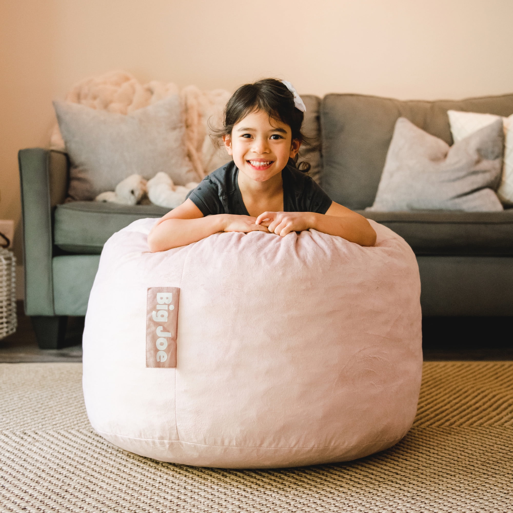 Big Joe Fuf Small Foam Filled Bean Bag Chair, Desert Rose Plush, Soft Polyester, 2 feet