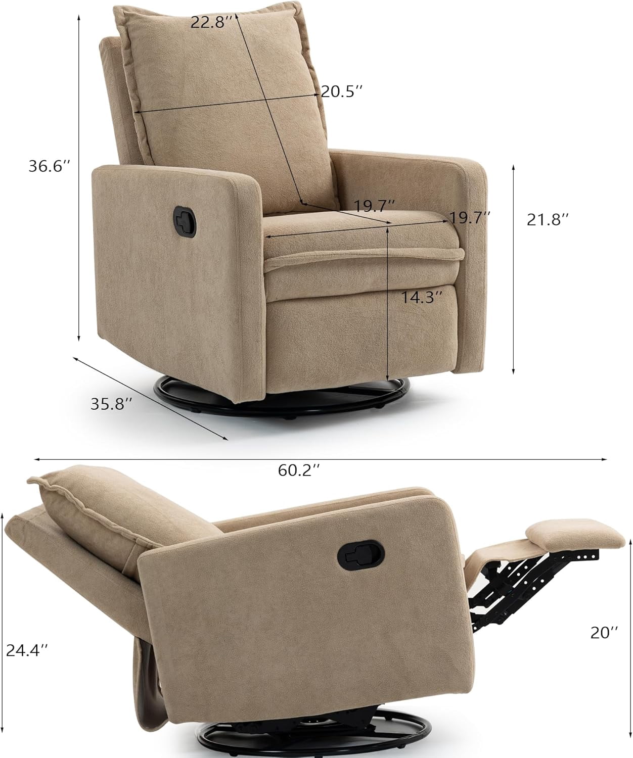REHOUSING Adult Velvet Nursery Rocking and Swivel Recliner with Foot Rest, Brown
