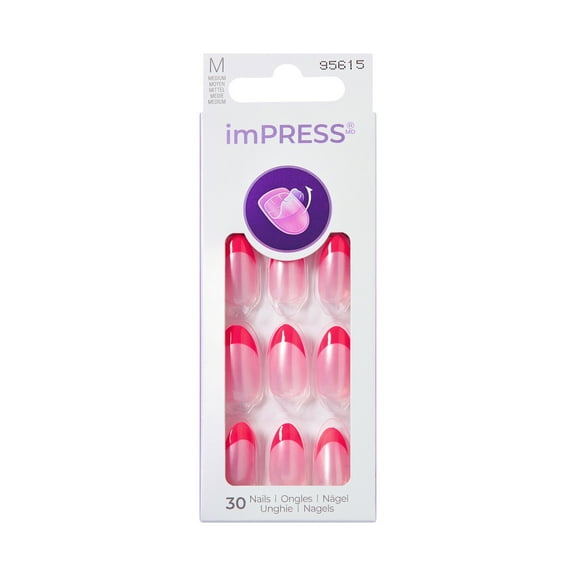 KISS imPRESS Design Press on Nails, My Daydreams, Pink, Medium Almond, 30 Count