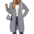 thumbnail image 2 of Dwellite Women's Zip Up Hoodies Oversized Fleece Long Tunic Sweatshirts Casual Fall Jacket Coat with Pockets Light Gray M, 2 of 5