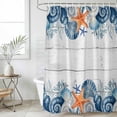 thumbnail image 2 of 54x78 Inch Shower Curtain Decorative Summer Coastal Bathtub Bath Curtains Waterproof Bathroom Decor, Sea Ocean Starfish Shells Coral Conch Wood Gray Small Stall Shower Curtain Set with 12 Hooks, 2 of 7