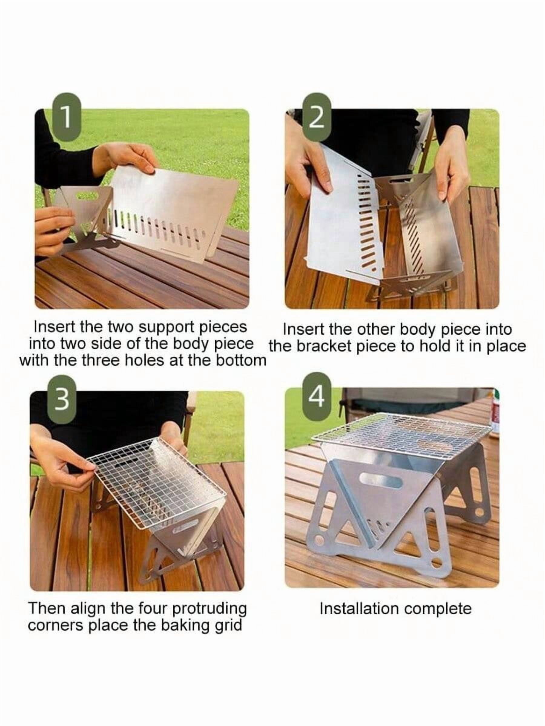 Portable Charcoal Grills, Small Stainless Steel Camping BBQ Grill Detachable Design Fire Pit Grill With Carry Bag Outdoor Cooking, Bonfire, Patio, Backyard