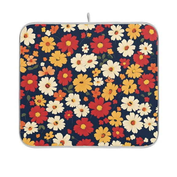 Yayeee Dish Drying Mat for Kitchen Counter 16"x18" Microfiber Absorbent Pad, Red Floral
