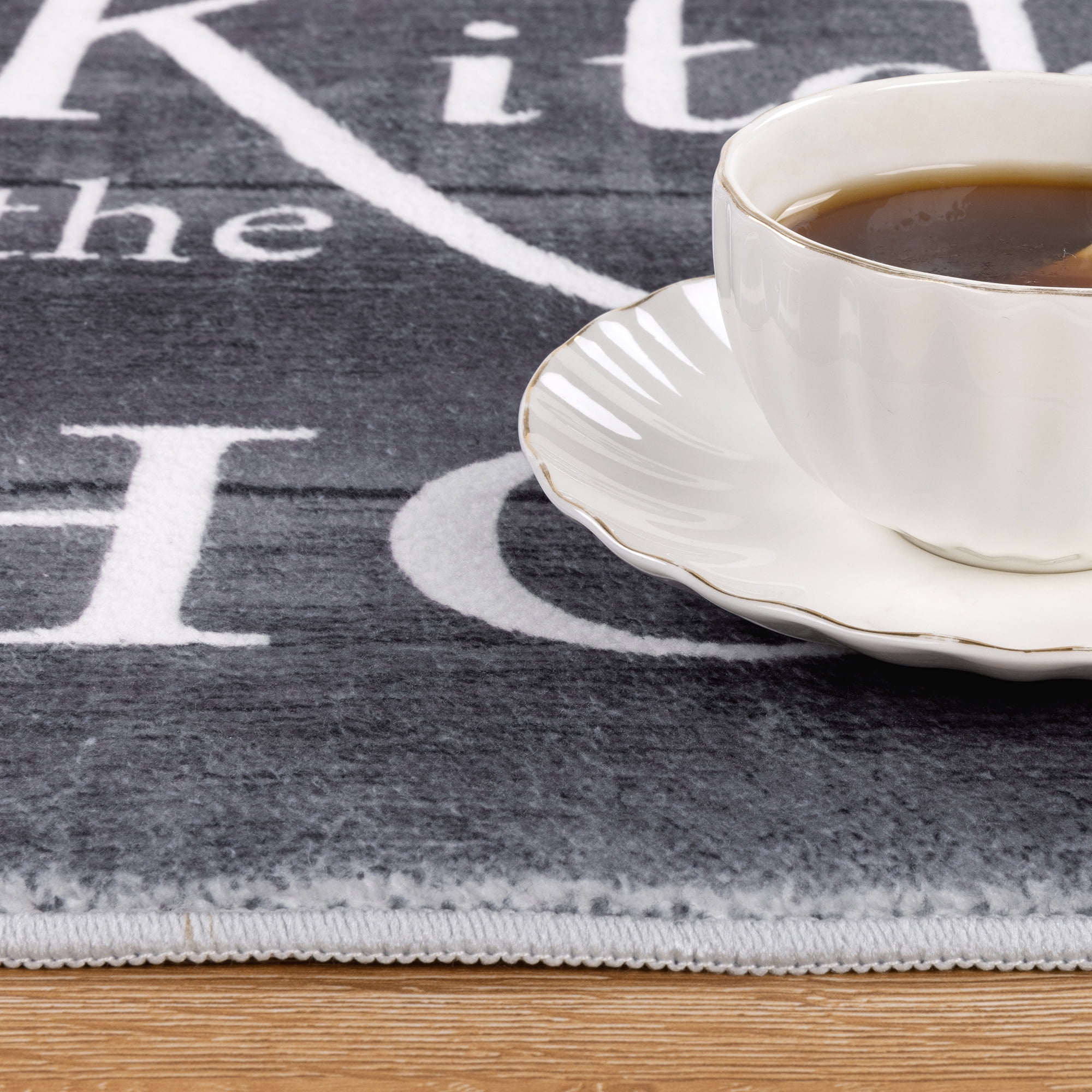 MeyJey Farmhouse Kitchen Rug Set, 3 Piece Non-Slip Kitchen Mat Machine Washable Runner Rug for Home Floor and Living Room, Dark Gray