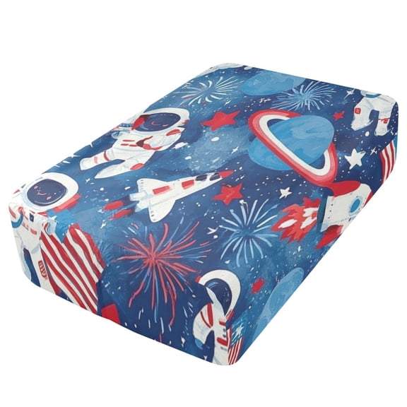 Premium Soft Fitted Sheet for Blow Up Bed Mattress Sheets with Zipper for Camping Office Bedroom, Red Blue Astronaut Print