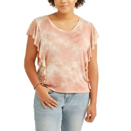 Juniors' Plus Short Sleeve Ruffle Tie Dye Top