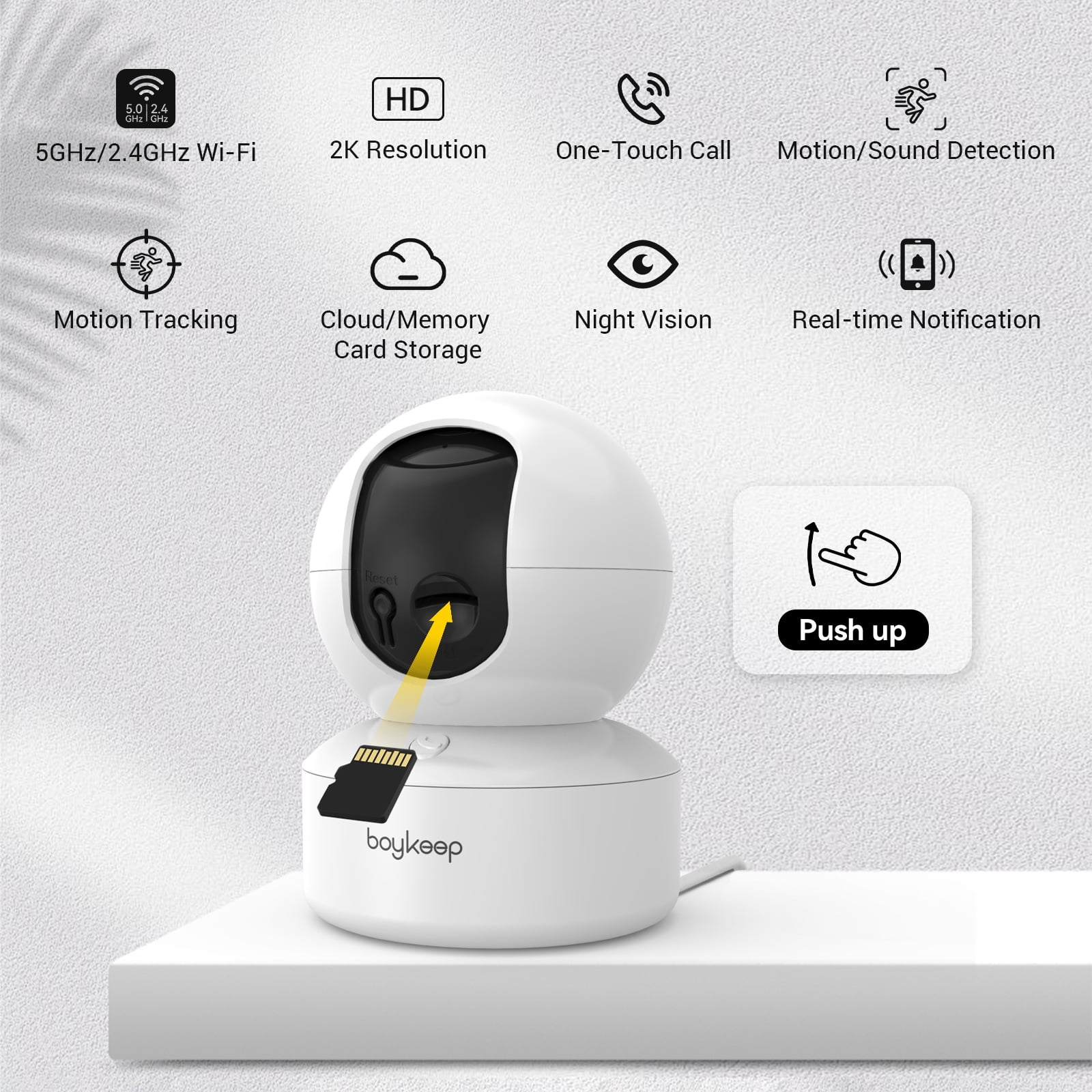 BoyKeep 2K Indoor Security Camera 5G/2.4GHz Wireless WiFi,Pan-Tilt-Zoom Pet Cam With Color Night Vision, 2-Way Audio, Motion Tracking, No Plug Version