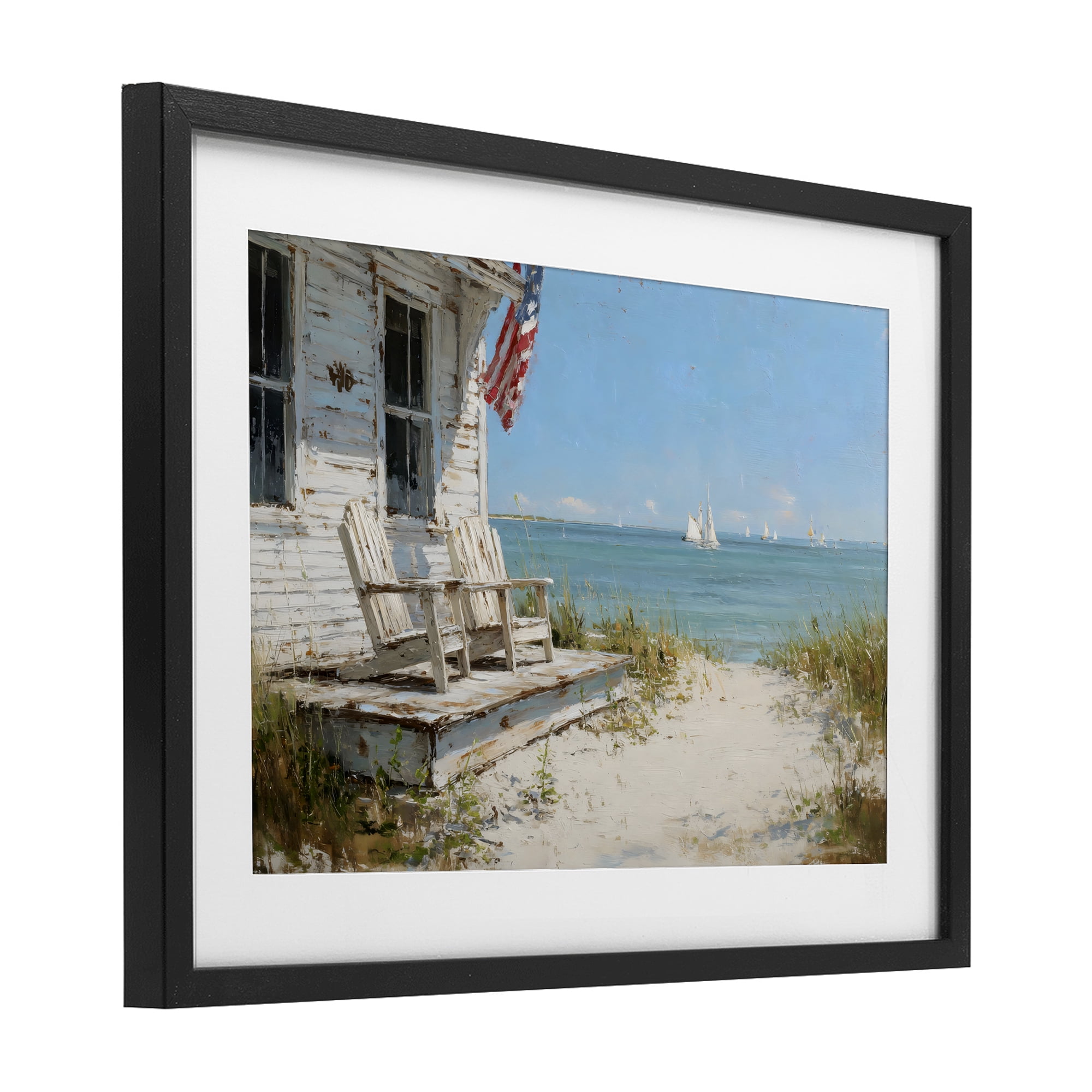 Stupell Industries By The Ocean Cottage Retreat Black Framed Print Under Glass, design by Petal Prints Design