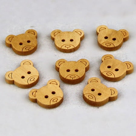 Fancyleo 30 Pcs Cute Teddy Bear Face  Buttons Cartoon Wooden Child Bear Button 2 Holes
