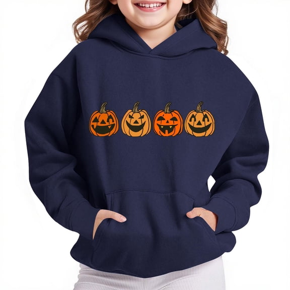 Nmnitkp Girls Sweatshirt High-Quality Fabric Halloween Print Boys Sweatshirts Pullover Hoodie Kids Long Sleeve Sweatshirts Navy,4 Years