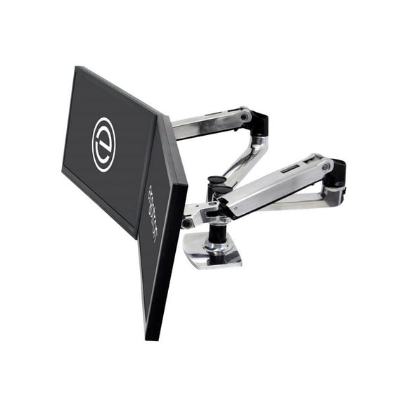 Ergotron Dual Side-by-Side Arm LX - kit de Montage (Montage par Pince de Bureau, Montage par Passe-Câble, Poteau, 2 Bras Articulés, 2 Supports d'Extension, Support en T, base) - Technologie Brevetée à Force Constante - pour 2 Écrans LCD - Aluminium, Acier - Aluminium Poli - Taille de l'Écran: jusqu'à 27"