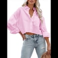 thumbnail image 2 of Camisas de Mujer con Botones, Tops Casuales de Larga, Blusa con Solapa y Bolsillo en el Pecho Rosa XXL, 2 of 8