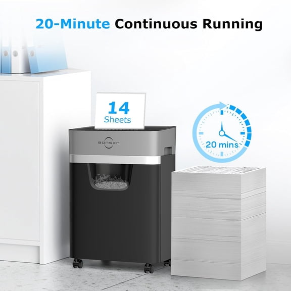 14-Sheet Paper Shredder for Home Office, Heavy Duty Cross Cut with 5.3 Gal Pullout Bin, Quiet CDs/Credit Card/Staple, P-4 Security, Anti-Jam System