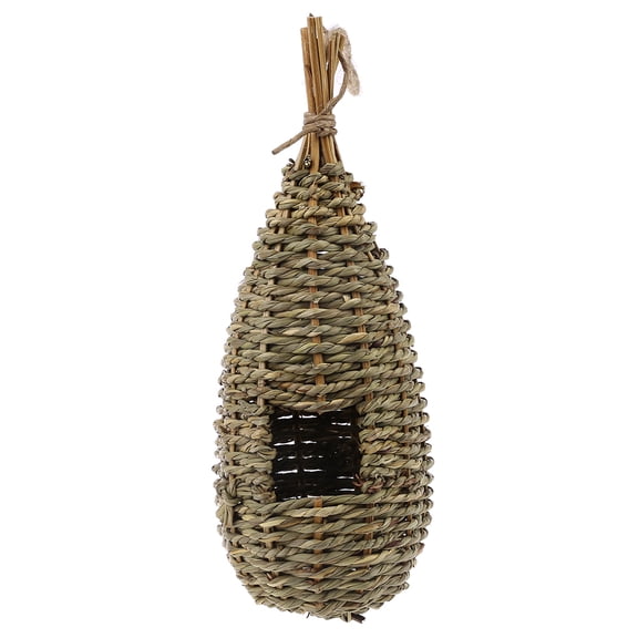 Bird Hut Hand-Woven Grass Wren Nest with Pointed Top for Sparrow Roosting