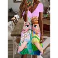 thumbnail image 2 of Vestido de mujer Elsa de la princesa Frozen de Disney, vestido estampado con cuello en V y manga corta, estilo casual de calle sencillo, ropa de mujer, 2 of 5