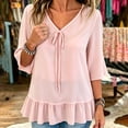 thumbnail image 6 of Trikvn Chiffon Tops for Women V Neck Tie Front Flutter Short Sleeve Tops Ruffle Peplum Blouses Flowy Elegant Casual Dressy Babydoll Tunic Summer Fall Shirts, 6 of 7