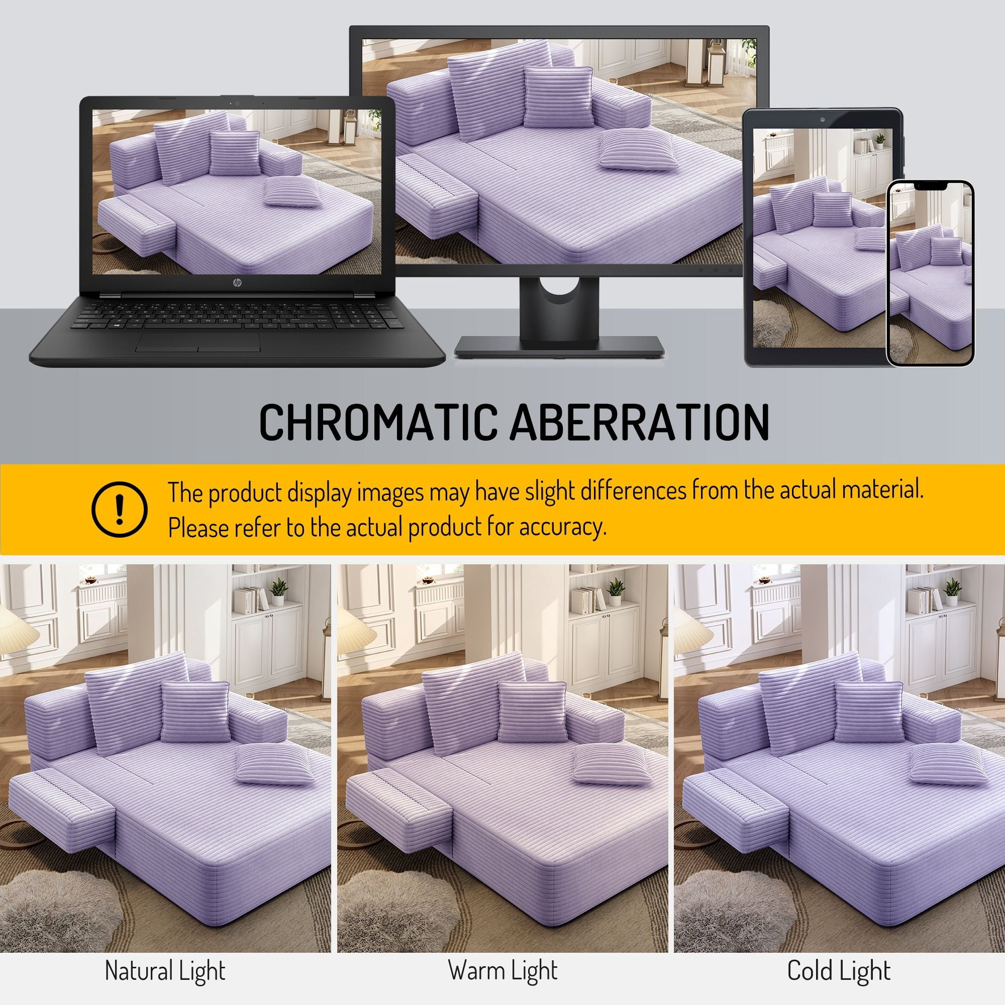 Alvantor Oversized Corduroy Convertible Chaise Lounge Sofa Bed, Purple