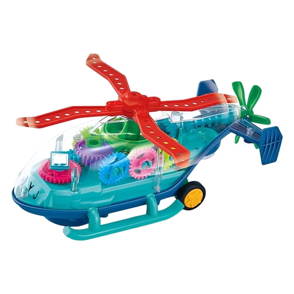 BESTSKY Transparent Gear Aircraft Toy Helicopter Toy with Colorful Light Moving Wheel Music Fun Gear Educational Toy for 4-6 Year Old Kids
