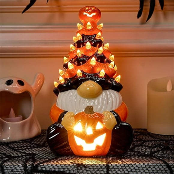 Light Up Resin Gnome Halloween Tree Halloween Interior Decorations 8.6 Inch Resin Pumpkin Bat Vintage Orange Halloween Figurines For Bedroom Nightstand Gnome Boys,Night Light Projector