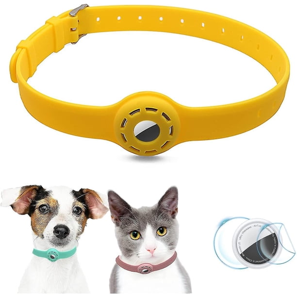 Soporte para collar de perro Collar de gato con 1 protector de alta definición Collar de perro de silicona suave de 9-19.5 pulgadas para Apple Cat Puppy - Amarillo_ kaili Sencillez