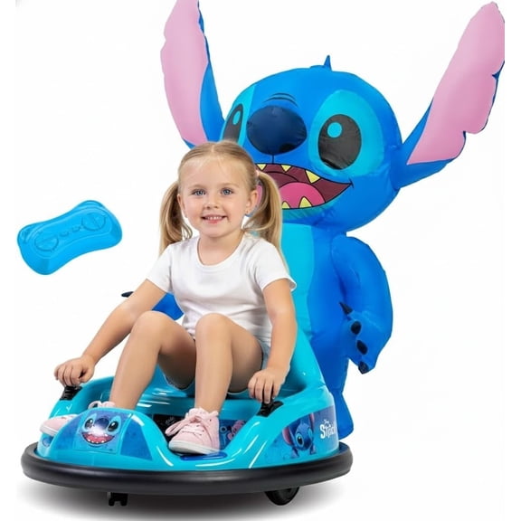 6V Stitch Toys Kids Bumper Car - Kids Electric Ride On Car, Toddler Toy, Auto-Inflated, Parent Remote Control, 360° Spins, LED Lights, 1MPH Speed, Max Weight of 66lbs, Age 1.5-4yrs