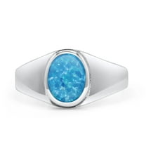Petite Dainty Fashion Oval Lab-Created Blue Opal Ring Band 925 Sterling Silver Size 6