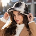 thumbnail image 4 of Lumtrix Women and Men Winter Furry Bucket Hat Deer Spotted Pattern Faux Fur Plush Fisherman Cap Thick Warm Wide Brim Fashion Hat for Daily & Outdoor Wear Gray One Size, 4 of 5