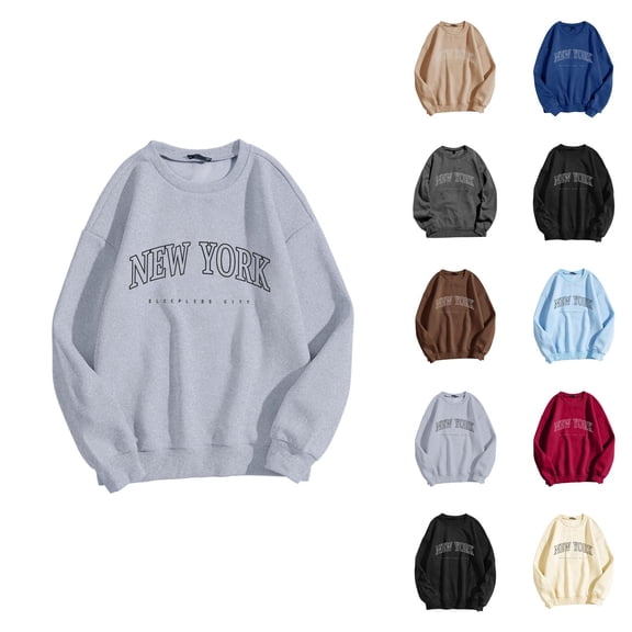 New York Women Sweatshirt 2026 Fall Winter Casual Long Sleeve Crewneck Graphic Pullover Sweat Shirts Tops