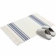 thumbnail image 4 of Abstract Geometric Blue Stripe Bathroom Rug 2'x3', White Backdrop Low Profile Front Entryway Rug with Tassels, Woven Cotton Washable Kitchen Mat Carpet for Foyer Bedroom Back Door Decor, 4 of 9