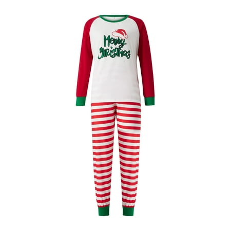 

Matching Family Christmas Pajamas Hat Print Tops + Striped Pants