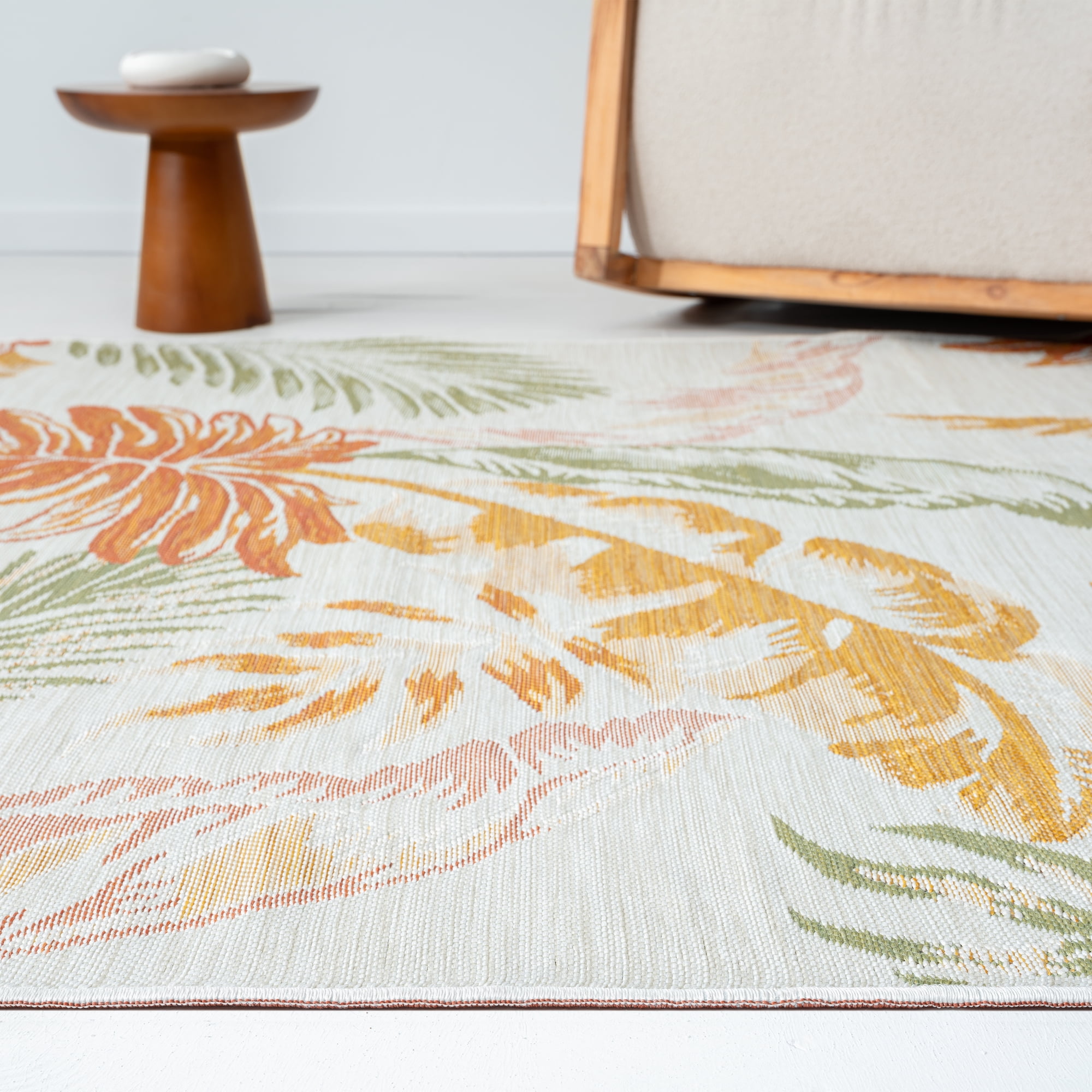 Ox Bay Cara Reversible Floral Polypropylene Performance Indoor/Outdoor Area Rug, Orange/Green/Ivory, 5'3" x 7'