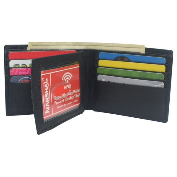 RFID Blocking Genuine Leather Wallet Extra Capacity Bifold Wallets for Men