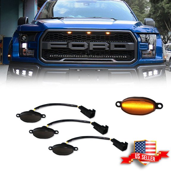 GTINTHEBOX 3Pcs Smoked 12-SMD Amber LED Front Grille Running Lights For Ford Raptor 2010-2014