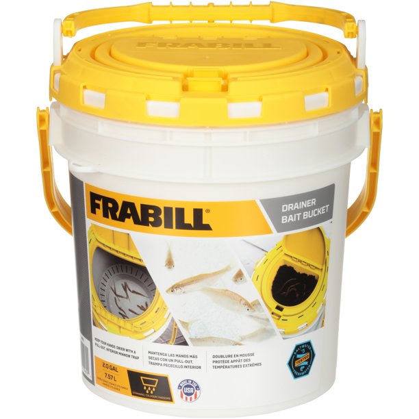 Frabill Drainer Bait Bucket, Advanced Live Bait Storage, 2 gal, Yellow