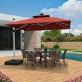 thumbnail image 2 of PURPLE LEAF 10FT Deluxe Square Solar Powered LED Patio Umbrella with Base, Large Offset Cantilever Umbrella with 360° Rotation, Black Red, 2 of 15