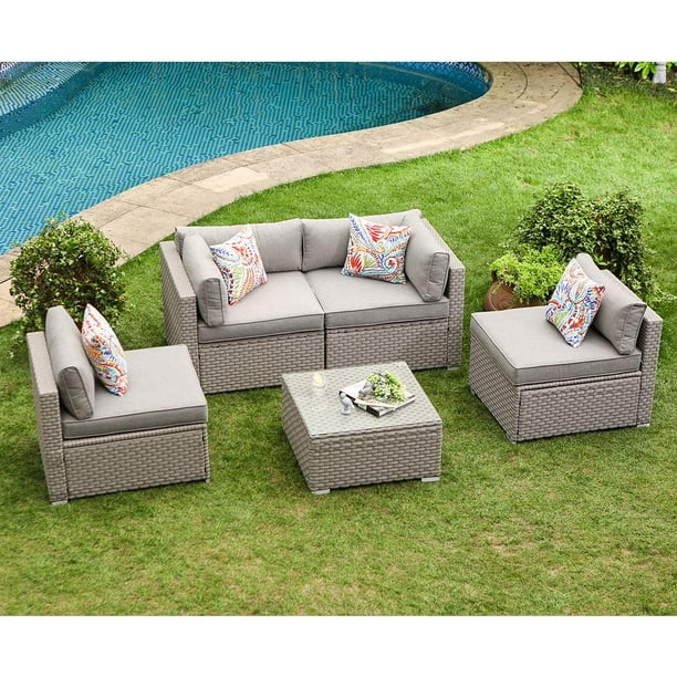 COSIEST 5Piece 4Seater Outdoor Furniture Set Gray Wicker Patio