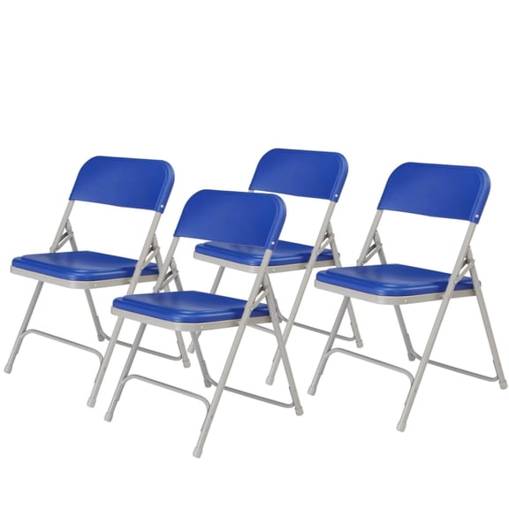 Pemberly Row 29.75" Premium Plastic Folding Chair in Blue (Set of 4)