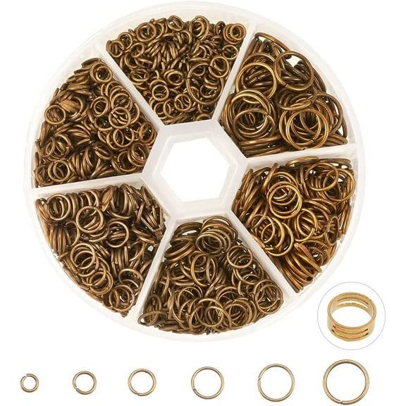 1 Box Iron Plated Jump Rings 4mm to 10mm in Diameter Antique Bronze for Jewelry Making about 1745pcs/box