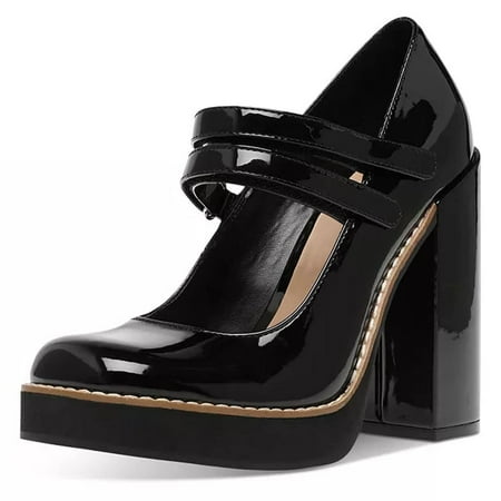 

YDN Women Lovely Round Toe Platform Mary Jane Pumps Chunky High Heel Double Strap Shoes Prom Evening Daily Size 15 Black