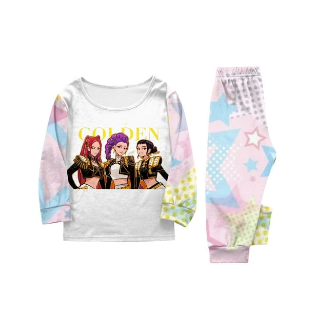 Kpop Demon Hunters Family Pajamas Matching Set, Kpop Demon Hunters Family Matching Long Sleeve Tops+Pants 2 Piece Pajamas Set, Halloween Christmas Paj Matching Sets for Pink Sleeve Print#Kids 110