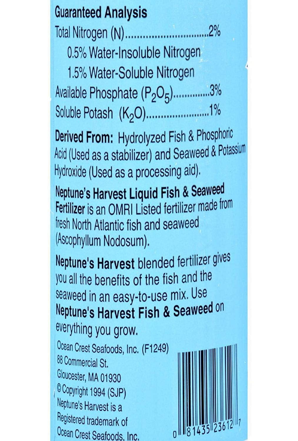 Neptune's Harvest Organic 2-3-1 Fish and Seaweed Fertilizer for Flowers, Fruits & Vegetables - 36oz
