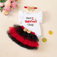 thumbnail image 2 of EnJoCho Baby Girl Valentines Day Outfit 3Pcs Set Letter Print 𝖱omper Bodysuit Tutu Skirt Headband Clothing Party Festival Holiday Photo Gift Set Toddler Baby Dress, 2 of 6